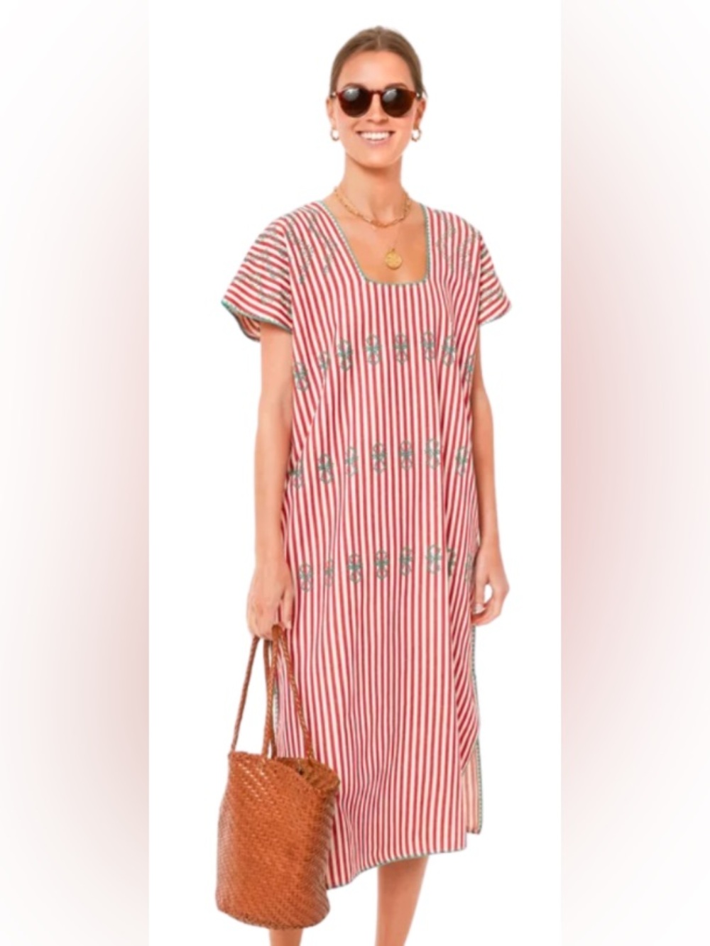 TUCKERNUCK Red Striped Sullivan Embroidered Midi Kaftan SM
